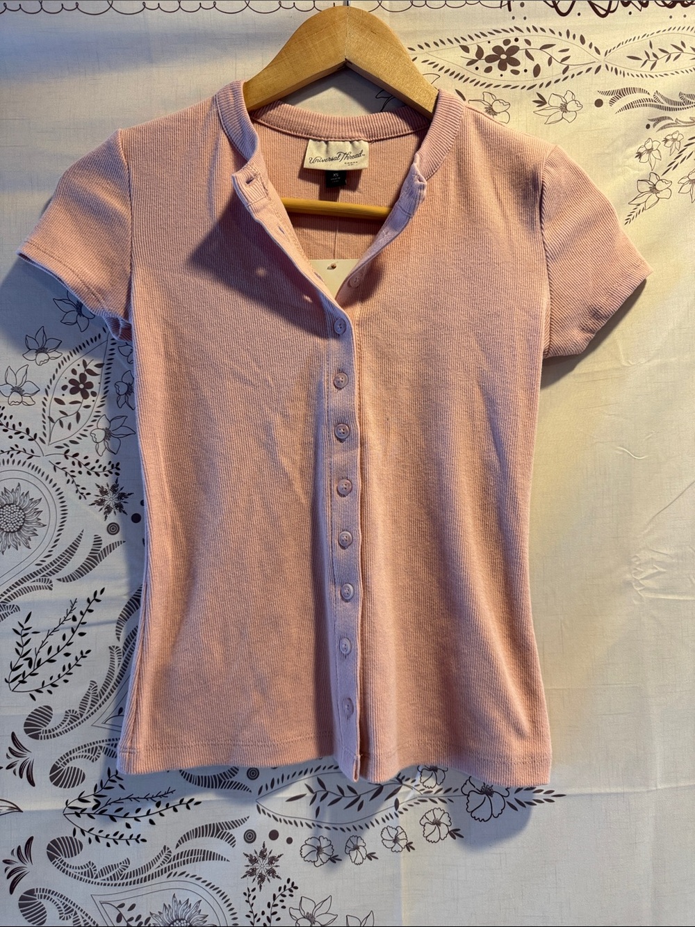 Universal thread pink button down top